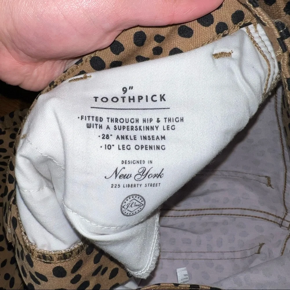 J Crew Leopard Toothpick Skinny Jeans Size 28